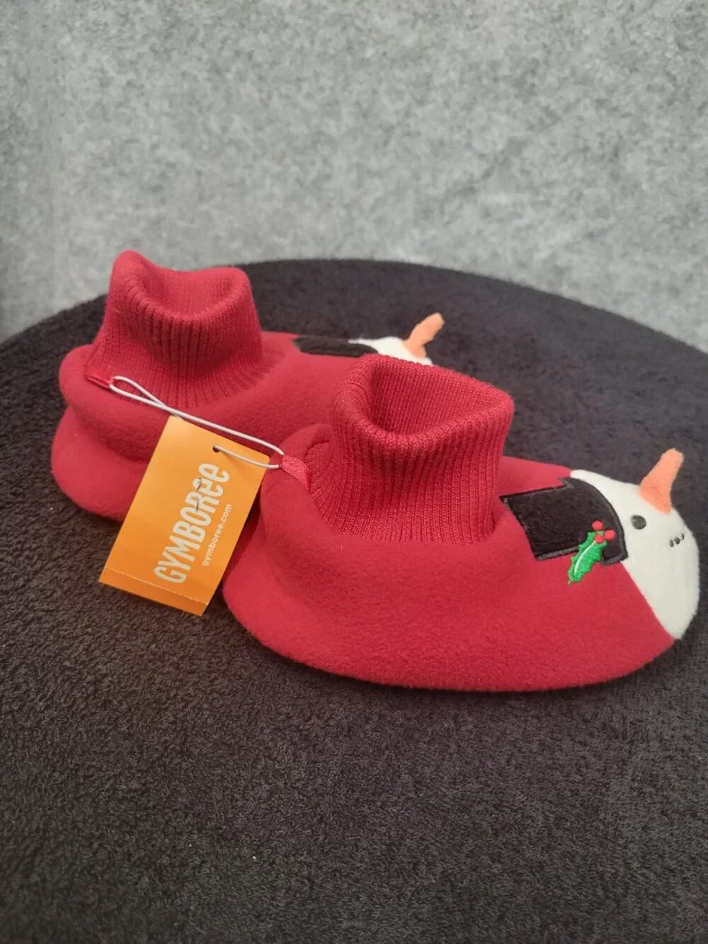 Gymboree snowman slippers size 9/10 red and white